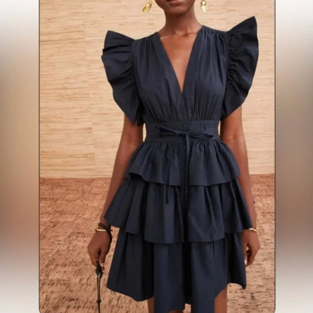 Ulla Johnson Sena Blue Tiered Ruffle Sundress